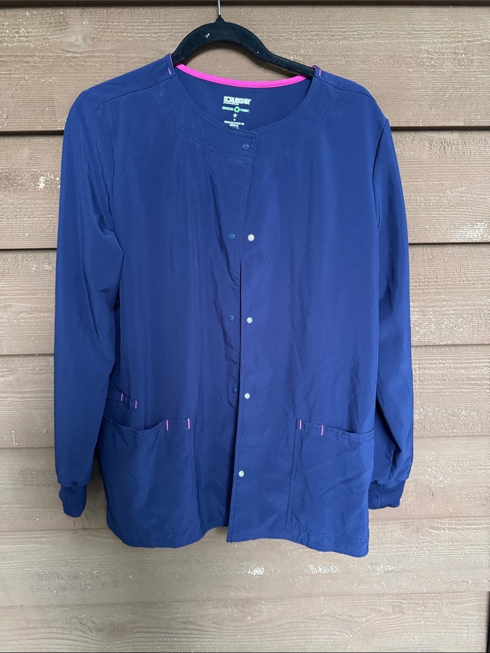 Scrubstar Navy Indigo Medical Scrub Jacket with Pink Trim size Medium